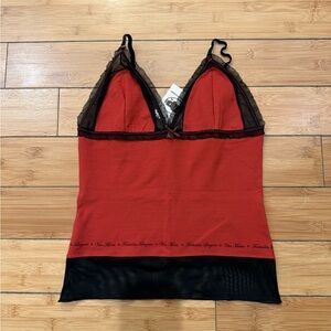 NWT RARE Vive Maria deep vintage black red mesh detail and text tank top size S